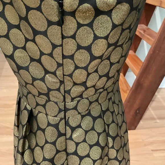 J Crew Factory Size 4 Dress Gold Black Metallic Dot Jacquard V Neck Dress - Picture 3 of 6